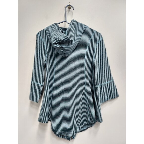 Lur Lagenlook Hoodie Womens Small Teal Navy Striped Full Zip 3/4 Sleeve Casual - Picture 7 of 7